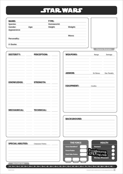 Русификатор для Star Wars D6 RPG Custom Character Sheet